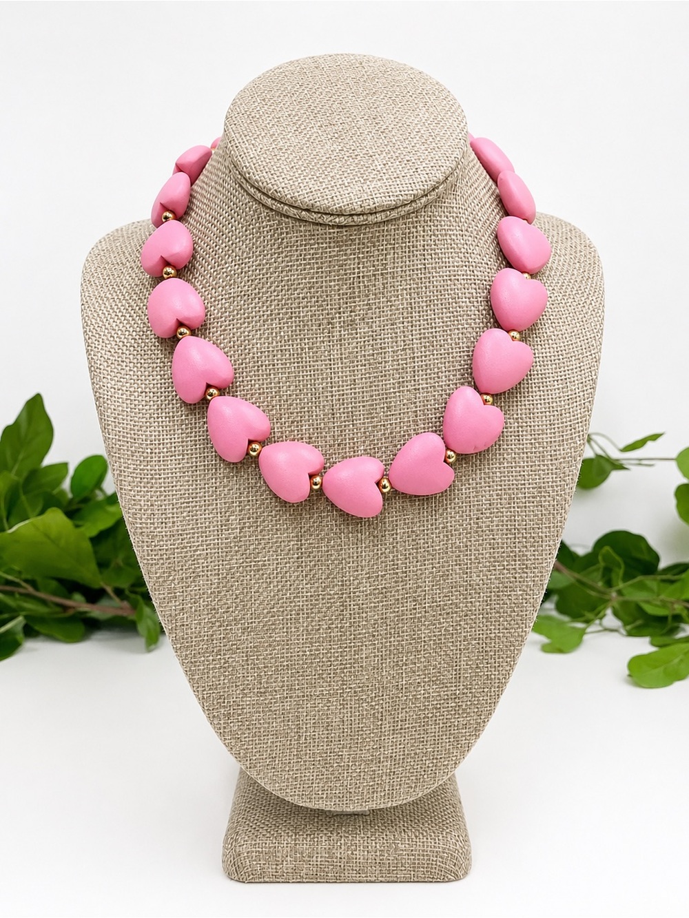 BRAND NEW WITH TAGS Puffy Pink Heart Wood Necklace
